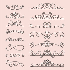Vector set. Elegant swirls and flourishes in a decorative design. Flourishes and swirls create a sophisticated, decorative look. Perfect for decorative projects. Hand drawn ornament vector set.