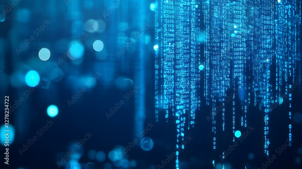 Poster Mesmerizing digital matrix of data streams and glowing code particles cascading in a dark futuristic cyberpunk inspired scene  Abstract background filled with technological patterns