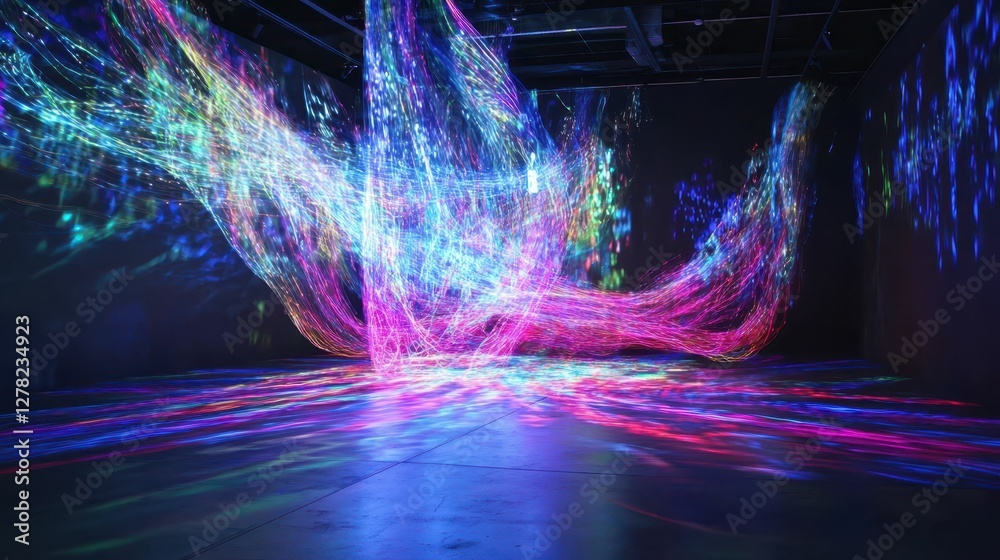 Poster colorful light trails creating dynamic patterns in a dark space