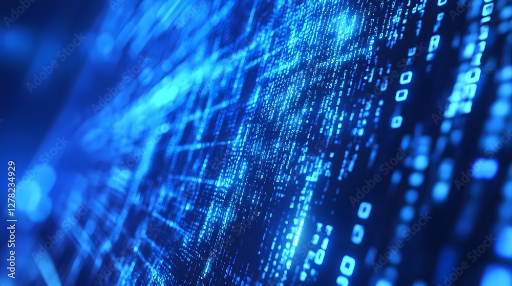 Poster Mesmerizing Digital Matrix of Flowing Data and Binary Codes on Futuristic Cyber Background  Advanced Information Intelligence and Data Visualization Concept