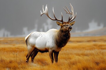 Majestic Elk Standing in Autumn Meadow for Wildlife Photography and Nature Enthusiasts