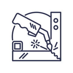 Illustration of welding torch and sparks, symbolizing construction strength.