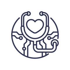 Stethoscope and circuit symbolize digital health diagnostics.