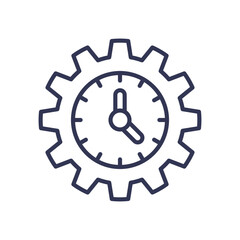 Gear and clock symbolize efficiency and timing, highlighting productivity and time management.