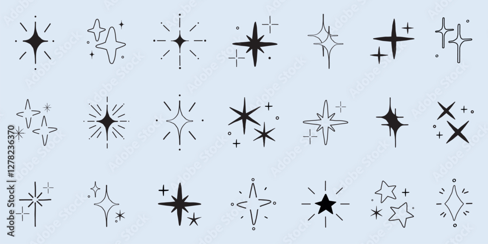 Sticker a collection of star icons in various shapes and styles. star icons feature different designs, with 