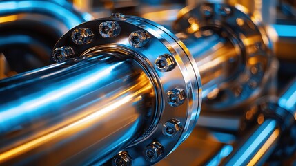Close-up View of Industrial Steel Pipe Fittings and Valves