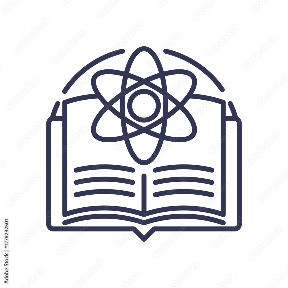 Wall mural an open book with an atom symbol, representing the fusion of knowledge and scientific exploration.