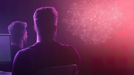 Dynamic coworking space showcase with glowing tools in modern office environment innovative technology concept