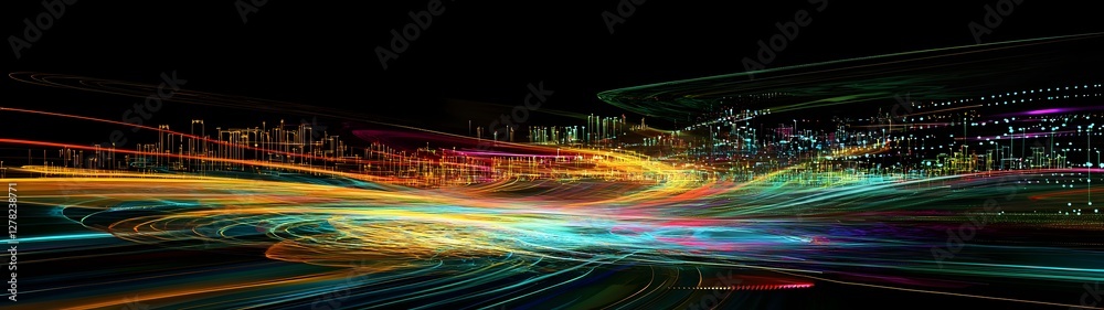 Leinwandbilder mesmerizing trails of vibrant light streaks across a captivating nighttime cityscape landscape depic