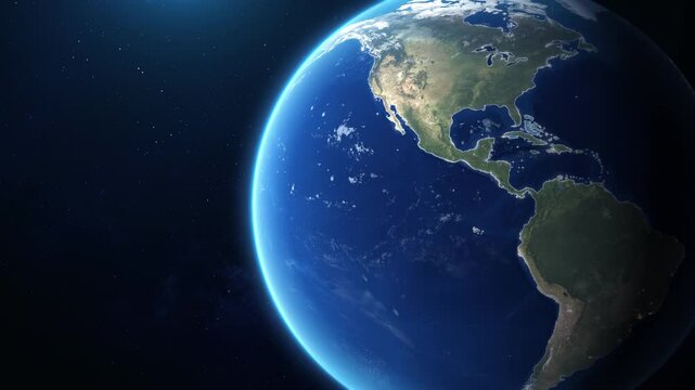 Zooming Earth to America with Glowing Map Outline Animation. 