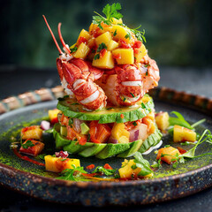 Lobster and Avocado Tower with Mango Salsa	