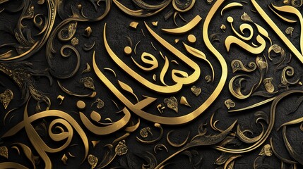 Golden Arabic Calligraphy with Intricate Floral Designs