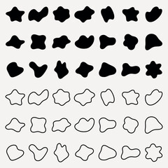 Collection of abstract black and white shapes. Abstract shapes vary in form. Black shapes and white outlines create a contrast. Unique abstract designs. Black shape vector set.