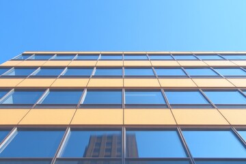 Obraz premium Modern building facade with expansive glass windows reflecting c
