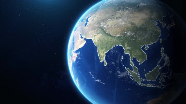 Earth Zoom Transition to Asia with Highlighted Map Outline