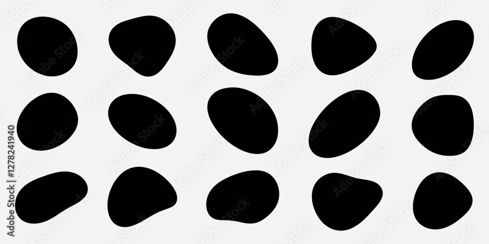 Wall mural abstract black oval shapes on a beige background. the black shapes create a pattern. abstract design