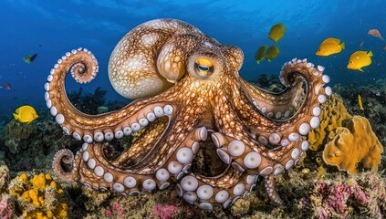 Majestic Octopus Inhabits Vibrant Coral Reef Habitat