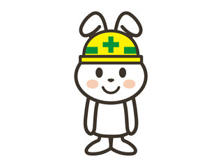 安全ヘルメットを被った工事現場のかわいい白いうさぎさんイラスト