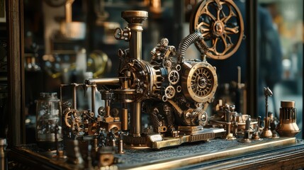 Fototapeta premium Intricate Vintage Steampunk Machine Model on Detailed Surface