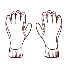 Obraz premium Construction gloves in line art style. Hand drawn pair of gloves isolated on a white background.