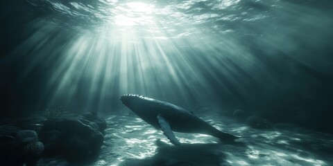 Majestic humpback whale swimming gracefully in sunlit ocean depths