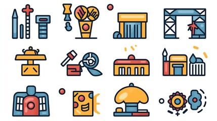Obraz premium Colorful vector icons set of various structures and objects.