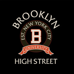 College New York, Brooklyn typography patches, t-shirt graphics.