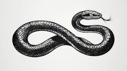 Obraz premium Elongated snake with intricate black-and-white patterns, creating depth and texture; striking details highlight its head and sinuous body