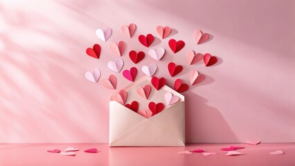 Romantic Love Letter with Floating Hearts on a Soft Pink Background