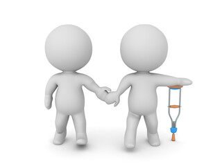 3D Character helping another character who is using crutches