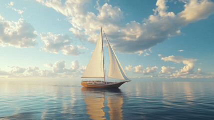 Fototapeta premium Sailing yacht on calm sea with beautiful sky and clouds
