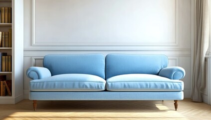 Naklejka premium Light Blue Sofa in a Classic Elegant Room Setting