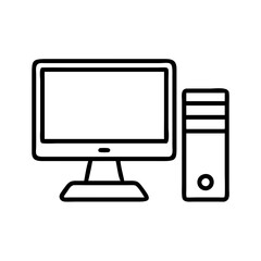 desktop computer icon, desktop computer line art - simple line art of desktop computer, perfect for desktop computer logos and icons