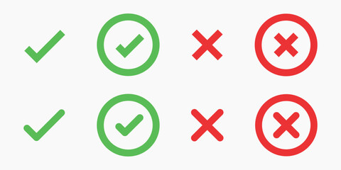Green check marks and red X marks. Check marks indicate approval. X marks indicate rejection. Simple symbols for yes and no. Clear visual for correct and incorrect. Vector element set. © Rawpixel.com