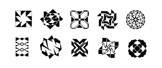 Retrofuturistic Y2K graphic icons, acid shapes, rave elements. Geometric shapes trippy vibe shapes, vaporwave 00s,90s,80s. Lots of elements y2k for graphic design, poster, merch, flyers. Vector set