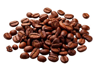 Fototapeta premium Rich and aromatic coffee beans isolated on a white background, with studio professional lighting, showcasing their deep brown color, glossy texture, and natural imperfections in high-quality detail.