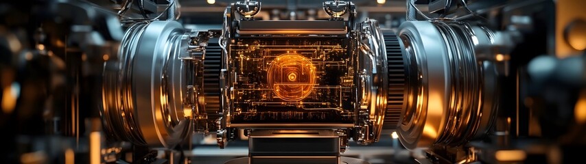 Fototapeta premium Sophisticated Industrial Engine Masterfully Engineered for Powering Technological Innovations and Advancements Complex Machinery with Precision Gears and Components Driving Progress