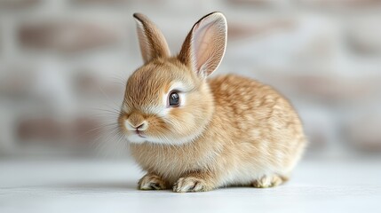 Adorable rabbit in close-up, centered on white background, symbolizing purity and innocence.