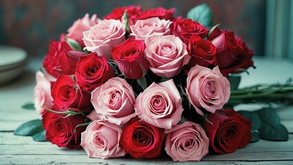 Elegant Bouquet of Red and Pink Roses Perfect for Celebrations or Special Occasions