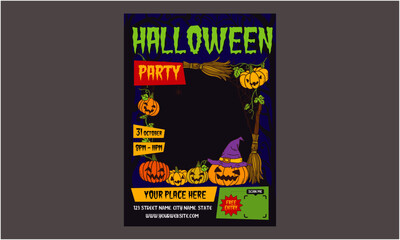 Halloween party Flyer. Halloween Party Set for Advertising, Web, Social Media, Posters, Banners, Covers, Club Invitations, Festivals, and Flyers. Template with Ghosts, Bats, and Pumpkins.