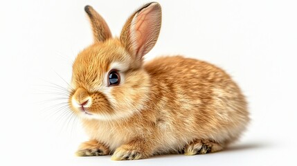 Obraz premium Adorable rabbit in close-up, centered on white background, symbolizing purity and innocence.