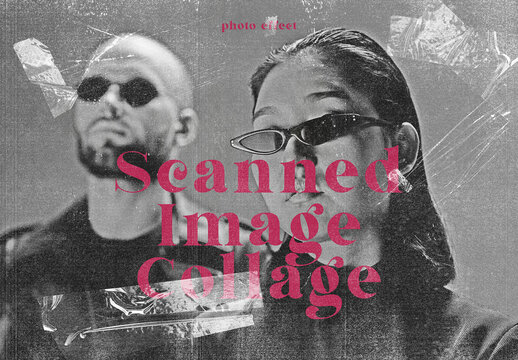 Grunge Scanned Paper Print With Plastic Tape Collage Photo Effect