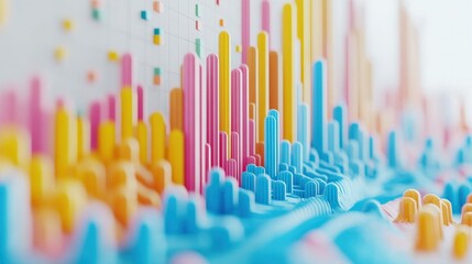 Colorful 3D graph representation illustrating data trends and analysis in a modern office setting