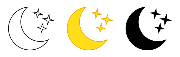 Crescent moon with stars icon. Night icon. Crescent moon icon yellow and black variatn. © Maksim