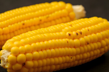 Grilled yellow corn for food, ready to eat, with smoke from the charcoal stove, fragrant throughout the room