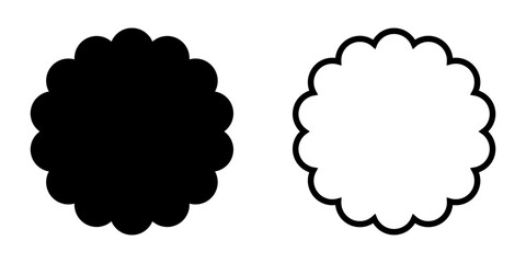Scalloped circle shape. Scalloped circle shape set in two styles. Scalloped circle frame.