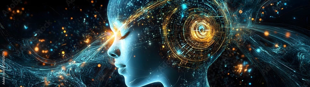 Aufkleber surreal digital visualization of the human mind exploring the cosmic universe depicting consciousnes