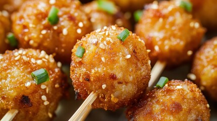 Fried Fish Balls. Delicious Taiwanese Street Food on Stick at Food Market in Taipei