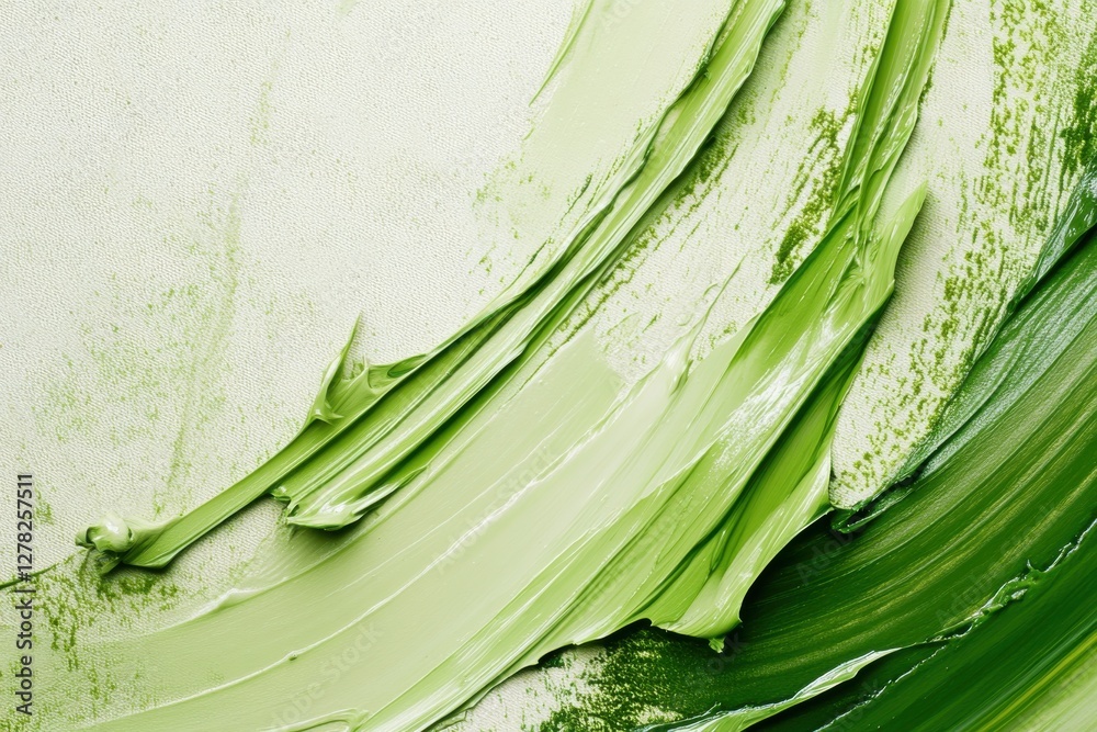 Fototapete vibrant green paint strokes creating abstract patterns on canvas during an art session