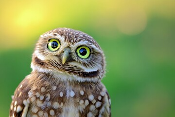 Obraz premium Funny Burrowing Owl Tilted its Head Curiously Outside Bird of Prey Burrow